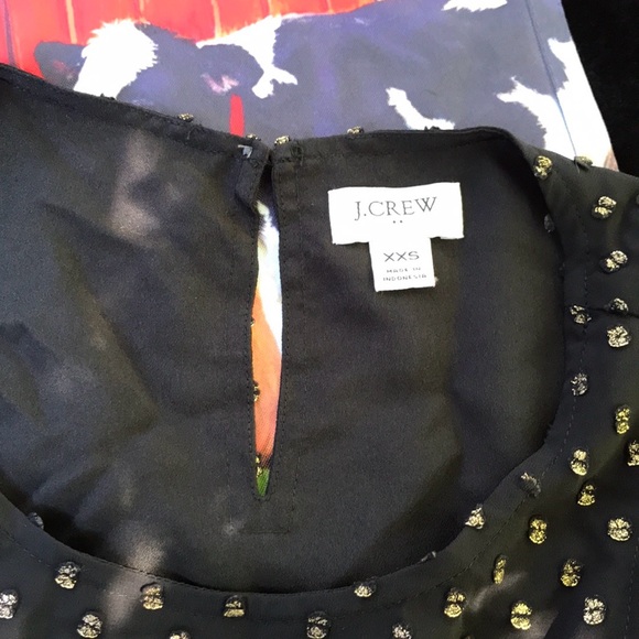 J. Crew Black Sleeveless Tank Blouse Gold Textured Dots Round Hem Lined XXS - Picture 2 of 12